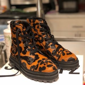 Schutz Maylova Leopard-Print Combat Booties